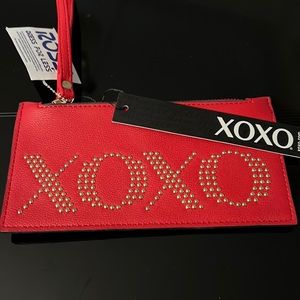 NWT XOXO Zip-Top Red Gold Studded Wristlet